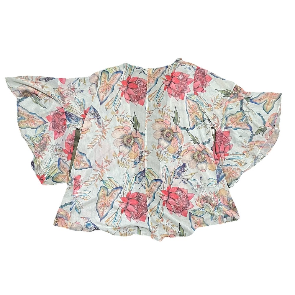 Sukiso Botanical Short Bell Sleeves Swim Cover Up Size L/ XL Beach Fairy Floral - Picture 12 of 16